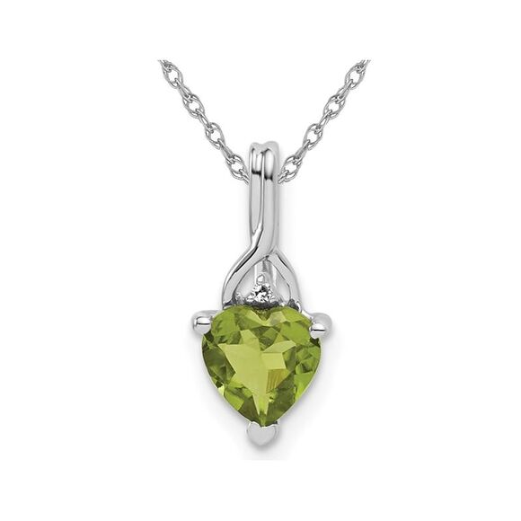 4/5 Carat (ctw) Heart-Cut Peridot Pendant 10K White Gold with Chain